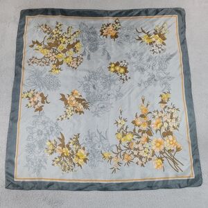 Floral Grey And Yellow Patterned Silk Scarf With Border